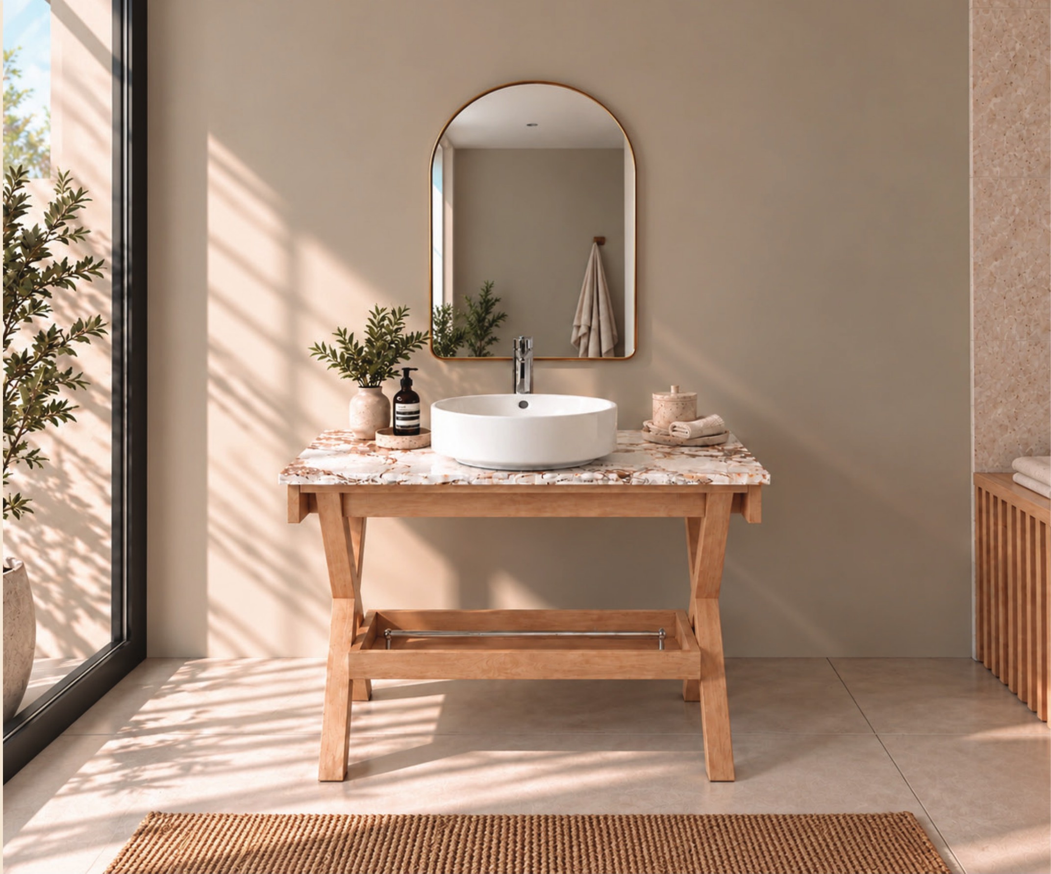 Vanity Five in Solid Beech installed in a bathroom setting