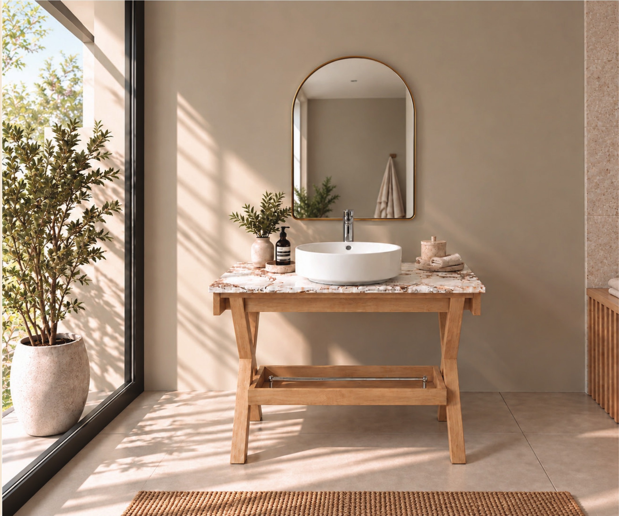 Vanity Five in Solid Oak installed in a bathroom setting